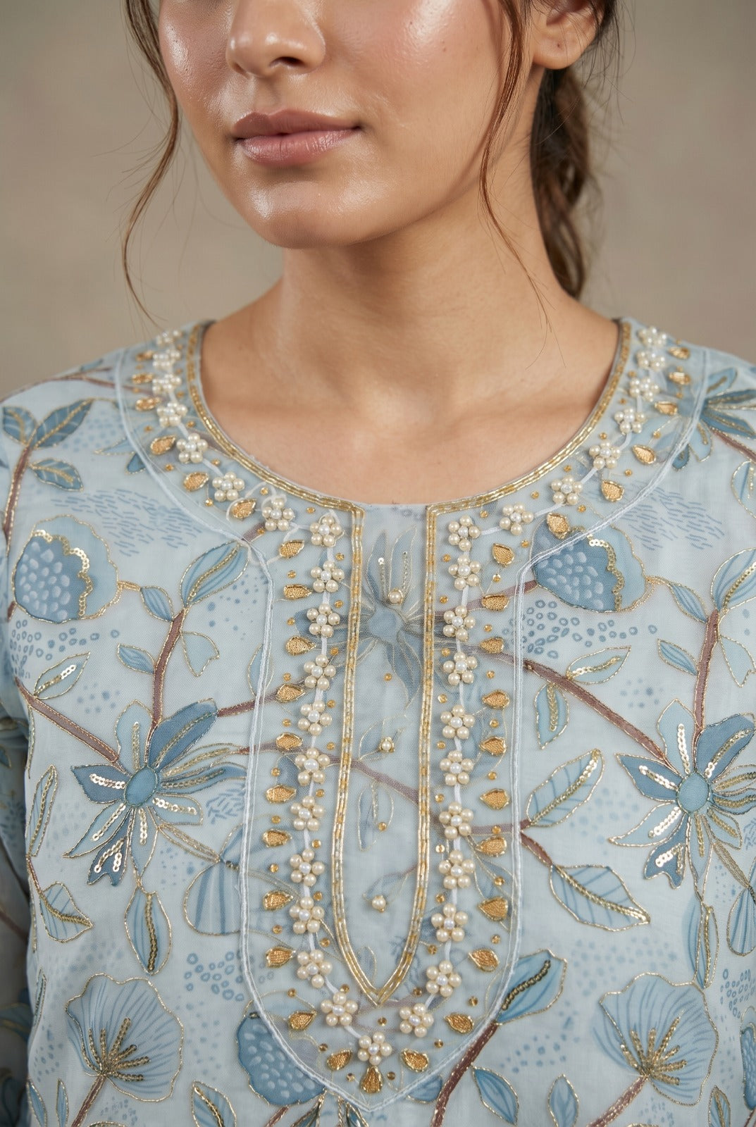 Ensemble Kurta rose et bleux ciel