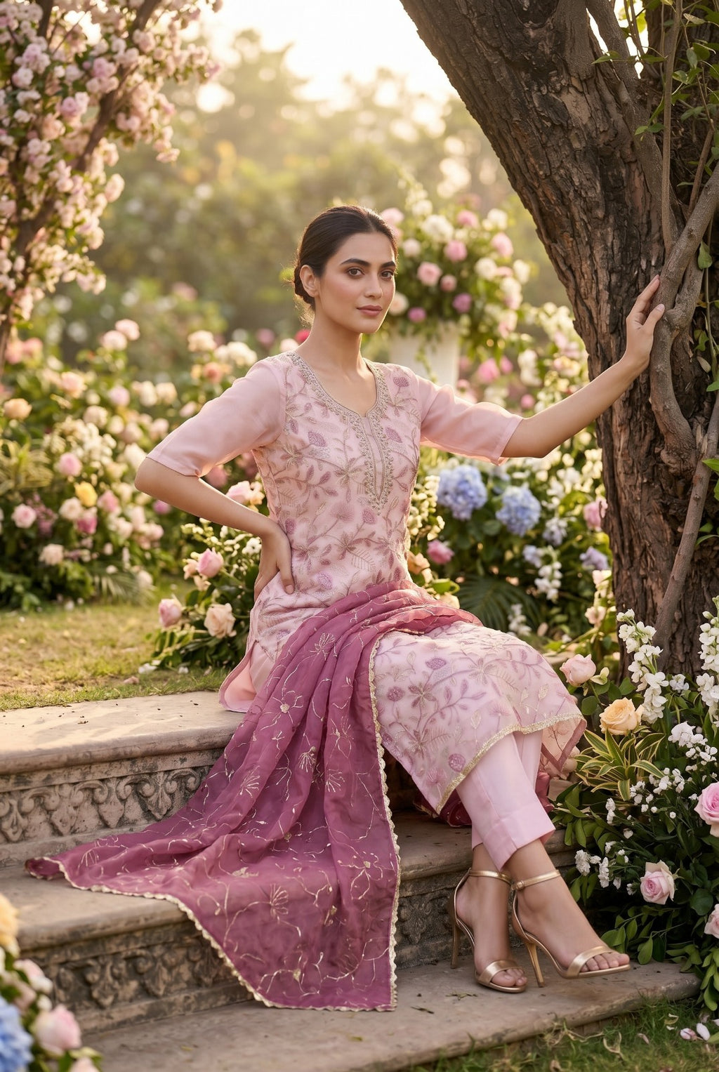 Ensemble Kurta Moti – Organza brodé