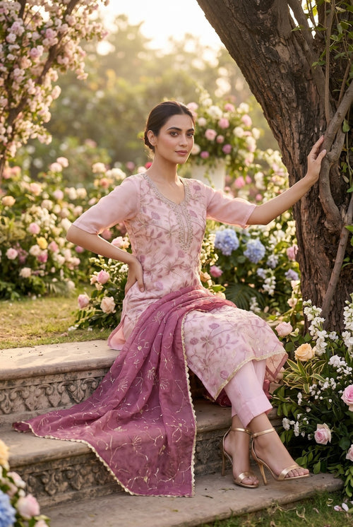Ensemble Kurta Moti – Organza brodé